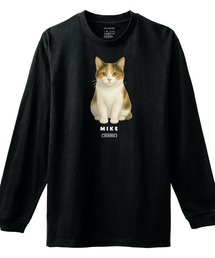 Moftique(モフティック) 長袖Tシャツ 三毛猫 猫 キャット ペット アニマル プリント 袖リブ ロンT トップス メンズ ユニセックス