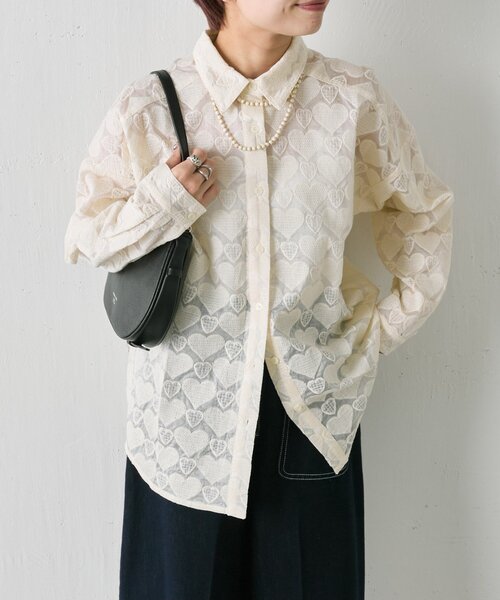 ear PAPILLONNER(イアパピヨネ)の「シアーハートシャツ【SUM1 STYLE】(シャツ/ブラウス・レディース・ホワイト/レモンイエロー・FREE)」の1枚目の写真
