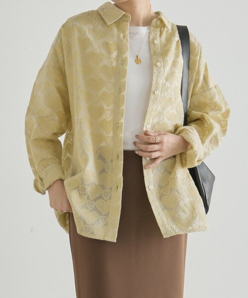 ear PAPILLONNER(イアパピヨネ)の「シアーハートシャツ【SUM1 STYLE】(シャツ/ブラウス・レディース・ホワイト/レモンイエロー・FREE)」の2枚目の写真