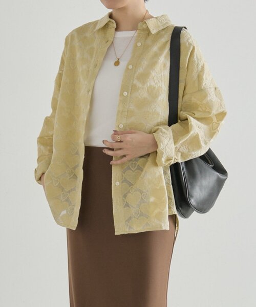 ear PAPILLONNER(イアパピヨネ)の「シアーハートシャツ【SUM1 STYLE】(シャツ/ブラウス・レディース・ホワイト/レモンイエロー・FREE)」の14枚目の写真