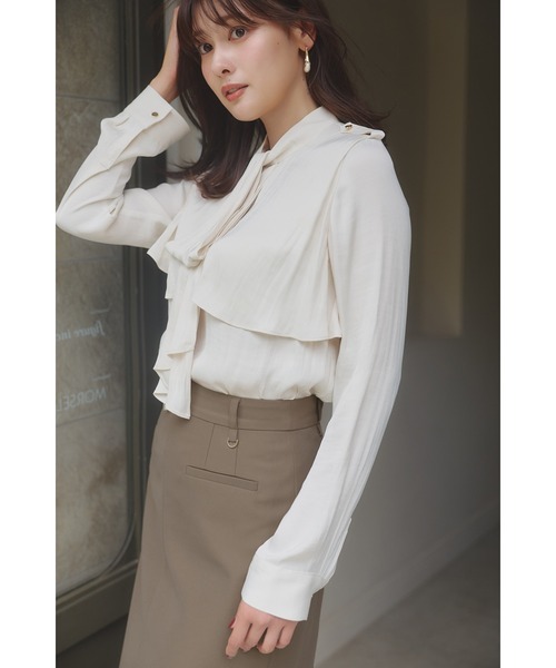 Her lip to(ハーリップトゥー)の「Tiered Frill Bow Blouse(Tシャツ/カットソー・レディース・ライトグレー/ホワイト系・S/M)」の5枚目の写真