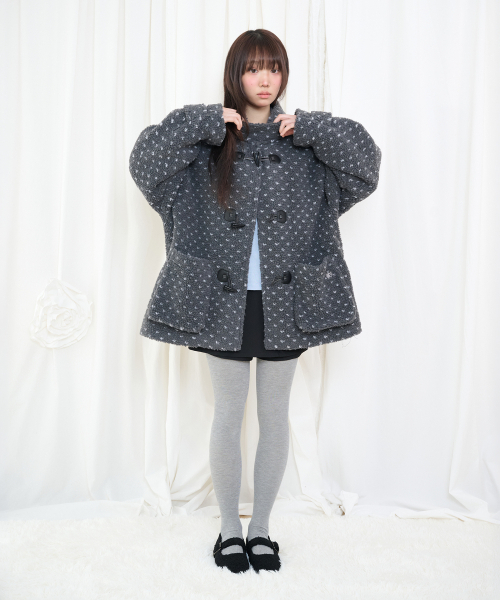 Video Jockey（ビデオジョッキー）の「ドットフリース ダッフルコート [チャコール]（その他アウター・レディース・チャコール・FREE）」の4枚目の写真