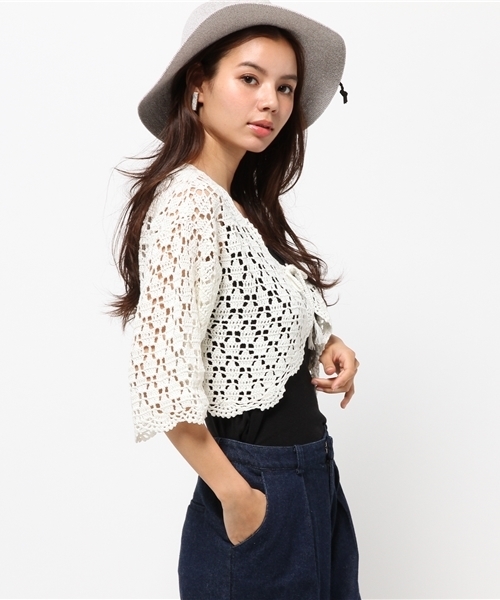 MOUSSY（マウジー）の「CROCHET CD（カーディガン/ボレロ・レディース・ブラック/ホワイト/オレンジ・FREE）」の9枚目の写真