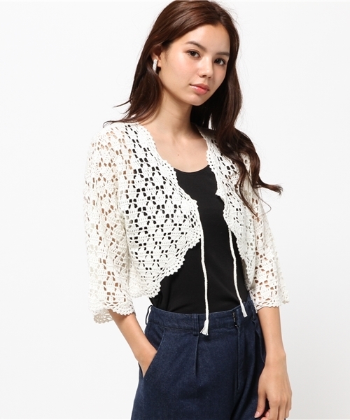 MOUSSY（マウジー）の「CROCHET CD（カーディガン/ボレロ・レディース・ブラック/ホワイト/オレンジ・FREE）」の14枚目の写真