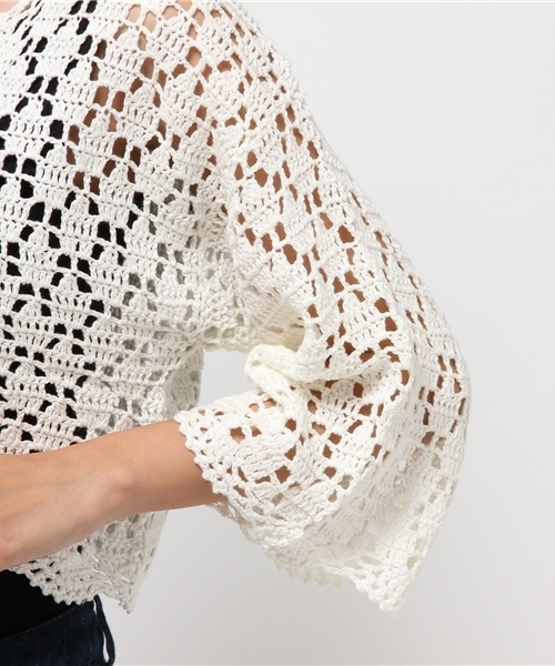 MOUSSY（マウジー）の「CROCHET CD（カーディガン/ボレロ・レディース・ブラック/ホワイト/オレンジ・FREE）」の5枚目の写真