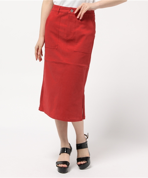 goocy（グーシー）の「サイドスリットデニムミドルスカート（スカート・レディース・ブラック/ホワイト/レッド・FREE）」の3枚目の写真