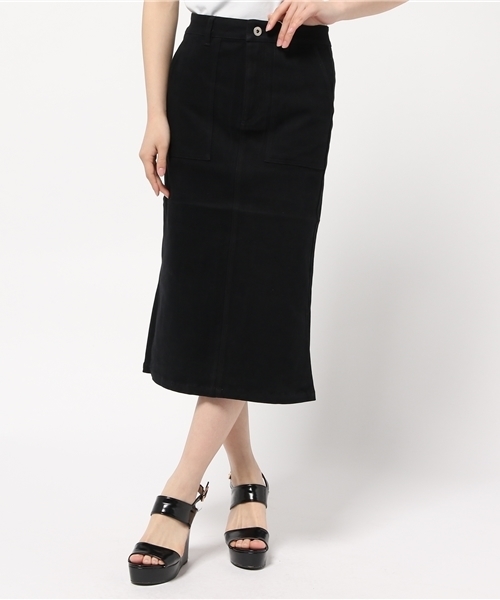 goocy（グーシー）の「サイドスリットデニムミドルスカート（スカート・レディース・ブラック/ホワイト/レッド・FREE）」の2枚目の写真