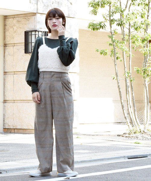 w closet（ダブルクローゼット）の「ハイウエストチェック柄タックパンツ（その他パンツ・レディース・ブラウン/グレー・FREE）」の8枚目の写真