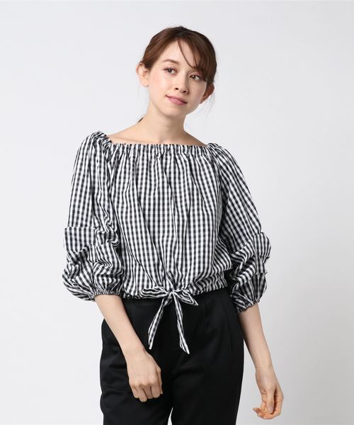 SpRay(スプレイ)の「ギンガムランタンスリーブ(シャツ/ブラウス・レディース・ブラック/レッド/オレンジ/ブルー・FREE)」の10枚目の写真