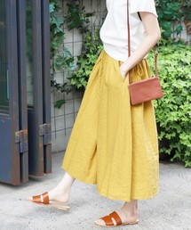カラーリネンタックギャザースカート◆