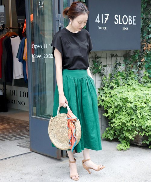 SLOBE IENA（スローブイエナ）の「カラーリネンタックギャザースカート◆（スカート・レディース・ネイビー/イエロー/グリーン/ラベンダー・40/38/36/S36/T38）」の18枚目の写真