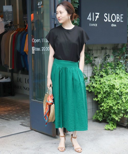 SLOBE IENA（スローブイエナ）の「カラーリネンタックギャザースカート◆（スカート・レディース・ネイビー/イエロー/グリーン/ラベンダー・40/38/36/S36/T38）」の19枚目の写真