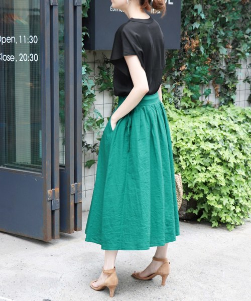 SLOBE IENA（スローブイエナ）の「カラーリネンタックギャザースカート◆（スカート・レディース・ネイビー/イエロー/グリーン/ラベンダー・40/38/36/S36/T38）」の21枚目の写真