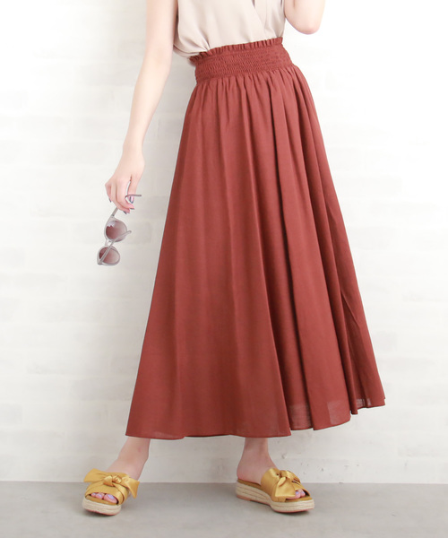 N.(N. Natural Beauty Basic)(エヌエヌナチュラルビューティーベーシック)の「麻マキシスカート(スカート・レディース・ブラウン/イエロー/ブラック・MEDIUM)」の1枚目の写真