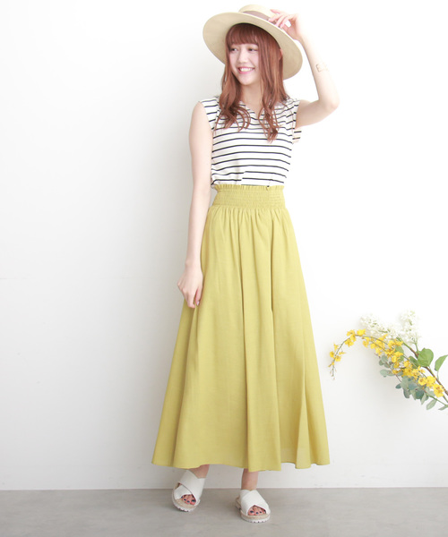 N.(N. Natural Beauty Basic)(エヌエヌナチュラルビューティーベーシック)の「麻マキシスカート(スカート・レディース・ブラウン/イエロー/ブラック・MEDIUM)」の3枚目の写真