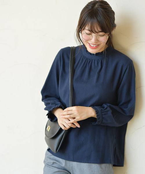 rps（アールピーエス）の「スタンドフリルネルブラウス（シャツ/ブラウス・レディース・ブラック/ネイビー/オフホワイト・M）」の3枚目の写真