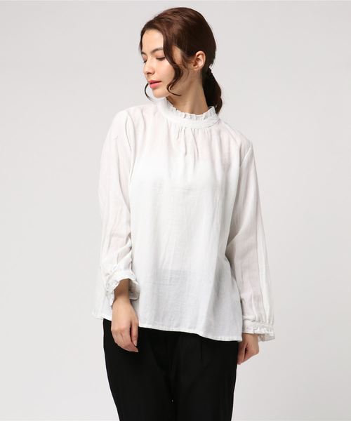 rps（アールピーエス）の「スタンドフリルネルブラウス（シャツ/ブラウス・レディース・ブラック/ネイビー/オフホワイト・M）」の11枚目の写真