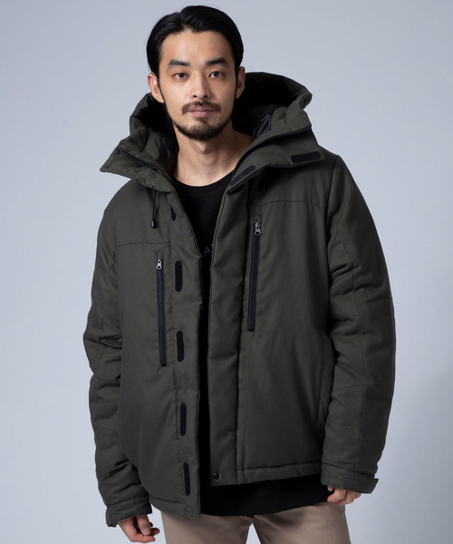 MONO-MART(モノマート)の「撥水加工ウールライクキルティング中綿フードブルゾン(ダウンジャケット/コート)」|オリーブ
