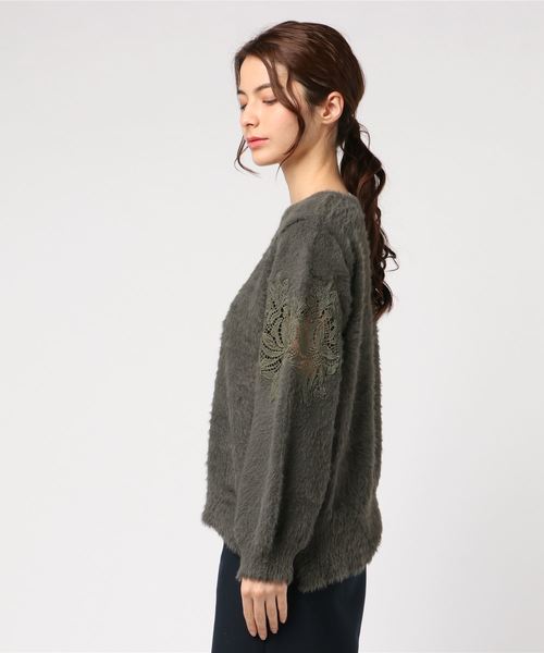 REAL CUBE(リアルキューブ)の「REAL CUBE ショルダーレースフェザーニット(ニット/セーター・レディース・ダークグリーン/パープル/カーキ/ネイビー/マスタード・38(M))」の11枚目の写真