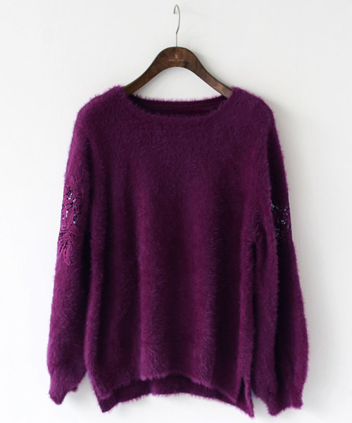 REAL CUBE(リアルキューブ)の「REAL CUBE ショルダーレースフェザーニット(ニット/セーター・レディース・ダークグリーン/パープル/カーキ/ネイビー/マスタード・38(M))」の18枚目の写真