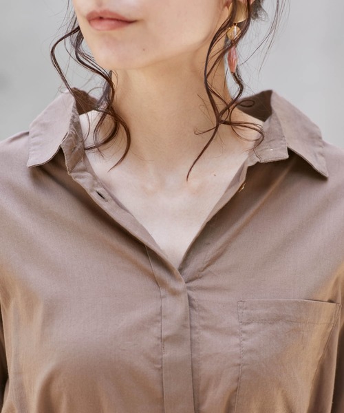 Chaco closet（チャコ クローゼット）の「ウエストベルト付きインド綿キャンブリックバックプリーツフレア シャツワンピース（シャツワンピース・レディース・ベージュ系その他/ブラック/ブルー系その他/カーキ/ベージュ/グリーン/モカ/ネイビー・M）」の12枚目の写真