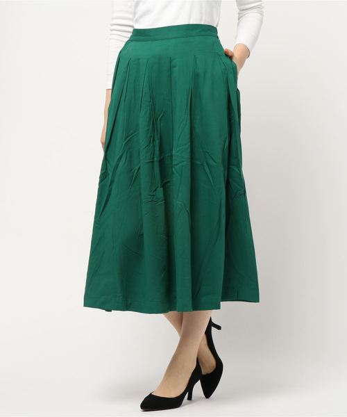 CRAFT STANDARD BOUTIQUE（クラフトスタンダードブティック）の「タックロングスカート○（スカート・レディース・グリーン/ネイビー/チャコールグレー/ブルー・M/L）」の6枚目の写真