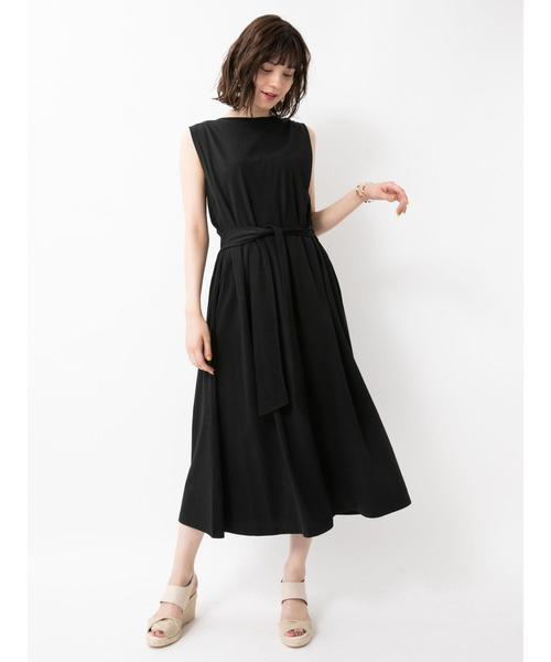 YECCA VECCA（イェッカヴェッカ）の「・ウエストリボンロング丈カットソーワンピース ●（ワンピース・レディース・ブラウン/サックスブルー/ブラック・FREE）」の10枚目の写真