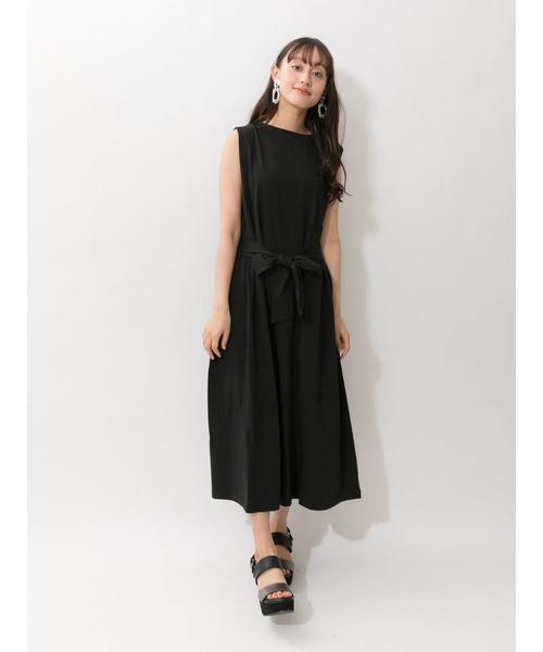 YECCA VECCA（イェッカヴェッカ）の「・ウエストリボンロング丈カットソーワンピース ●（ワンピース・レディース・ブラウン/サックスブルー/ブラック・FREE）」の7枚目の写真