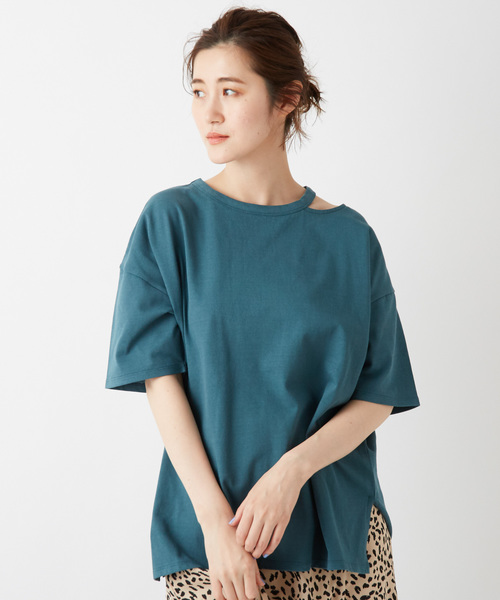 DISCOAT（ディスコート）の「綿テンセル肩開きプルオーバー（Tシャツ/カットソー・レディース・ブラック/ライトグレー/ブラウン/モスグリーン・FREE）」の4枚目の写真