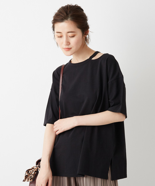 DISCOAT（ディスコート）の「綿テンセル肩開きプルオーバー（Tシャツ/カットソー・レディース・ブラック/ライトグレー/ブラウン/モスグリーン・FREE）」の9枚目の写真