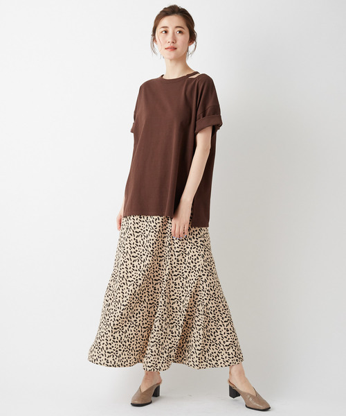 DISCOAT（ディスコート）の「綿テンセル肩開きプルオーバー（Tシャツ/カットソー・レディース・ブラック/ライトグレー/ブラウン/モスグリーン・FREE）」の10枚目の写真