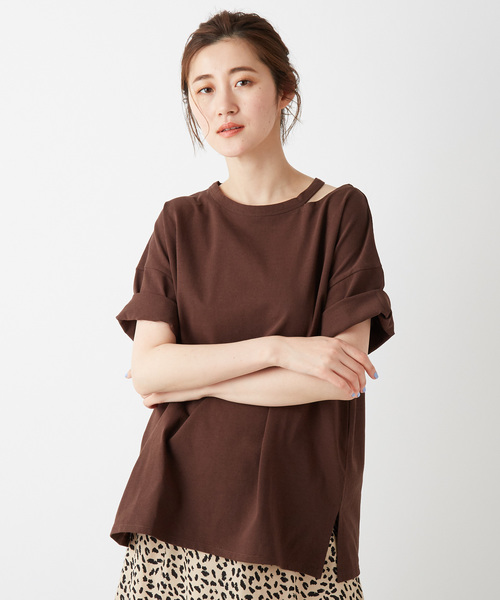 DISCOAT（ディスコート）の「綿テンセル肩開きプルオーバー（Tシャツ/カットソー・レディース・ブラック/ライトグレー/ブラウン/モスグリーン・FREE）」の13枚目の写真