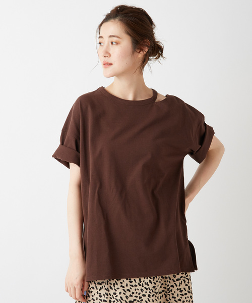 DISCOAT（ディスコート）の「綿テンセル肩開きプルオーバー（Tシャツ/カットソー・レディース・ブラック/ライトグレー/ブラウン/モスグリーン・FREE）」の14枚目の写真