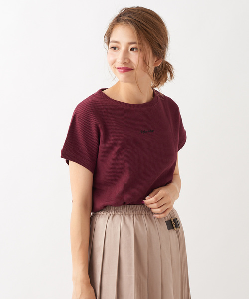 DISCOAT（ディスコート）の「ワッフルミニロゴ刺繍Tシャツ（Tシャツ/カットソー・レディース・チャコールグレー/ベージュ/アイボリー/ボルドー・FREE）」の20枚目の写真