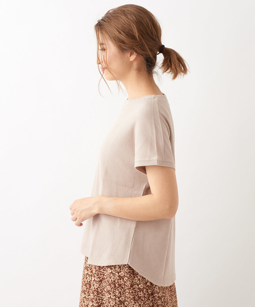 DISCOAT（ディスコート）の「ワッフルミニロゴ刺繍Tシャツ（Tシャツ/カットソー・レディース・チャコールグレー/ベージュ/アイボリー/ボルドー・FREE）」の16枚目の写真