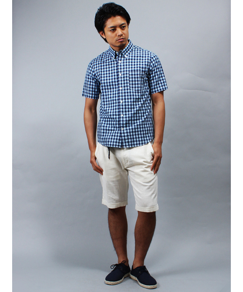 UNION STATION(ユニオンステーション)の「リネンミックス ギンガムチェックシャツ(シャツ/ブラウス・メンズ・ブルー/イエロー・LARGE/LL/MEDIUM)」の6枚目の写真