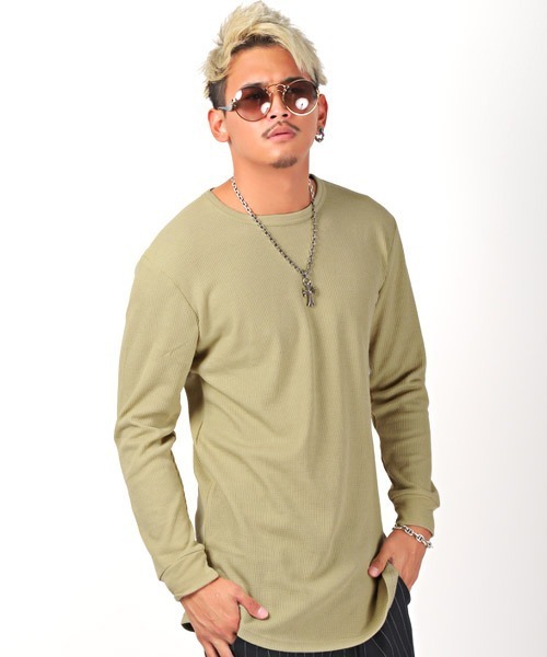 LUXSTYLE（ラグスタイル）の「ワッフルトールロンT（Tシャツ/カットソー・メンズ・ホワイト/ブラック/グレー/ベージュ/ブラウン/カーキ/モカ/チャコール/ネイビー・S/M/L/XL）」の7枚目の写真