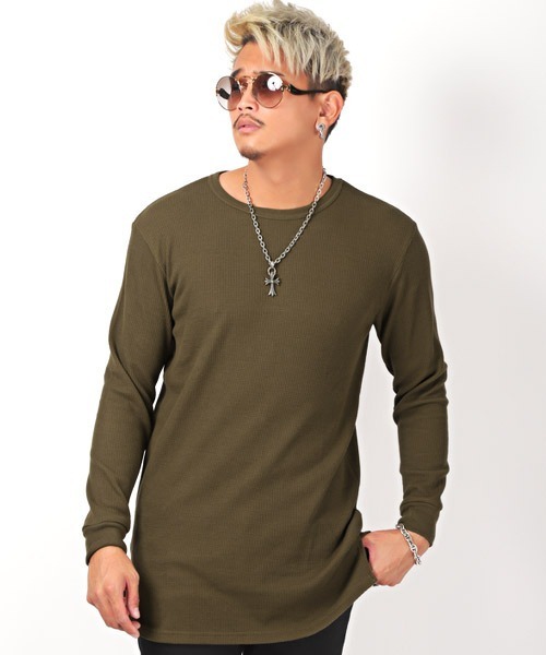 LUXSTYLE（ラグスタイル）の「ワッフルトールロンT（Tシャツ/カットソー・メンズ・ホワイト/ブラック/グレー/ベージュ/ブラウン/カーキ/モカ/チャコール/ネイビー・S/M/L/XL）」の5枚目の写真