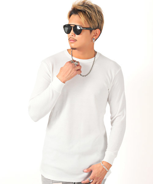 LUXSTYLE（ラグスタイル）の「ワッフルトールロンT（Tシャツ/カットソー・メンズ・ホワイト/ブラック/グレー/ベージュ/ブラウン/カーキ/モカ/チャコール/ネイビー・S/M/L/XL）」の2枚目の写真