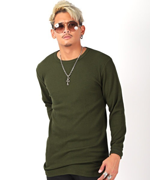 LUXSTYLE（ラグスタイル）の「ワッフルトールロンT（Tシャツ/カットソー・メンズ・ホワイト/ブラック/グレー/ベージュ/ブラウン/カーキ/モカ/チャコール/ネイビー・S/M/L/XL）」の8枚目の写真