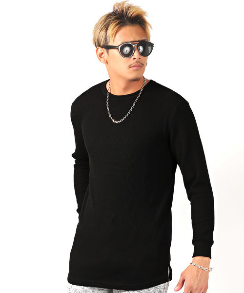 LUXSTYLE（ラグスタイル）の「ワッフルトールロンT（Tシャツ/カットソー・メンズ・ホワイト/ブラック/グレー/ベージュ/ブラウン/カーキ/モカ/チャコール/ネイビー・S/M/L/XL）」の3枚目の写真