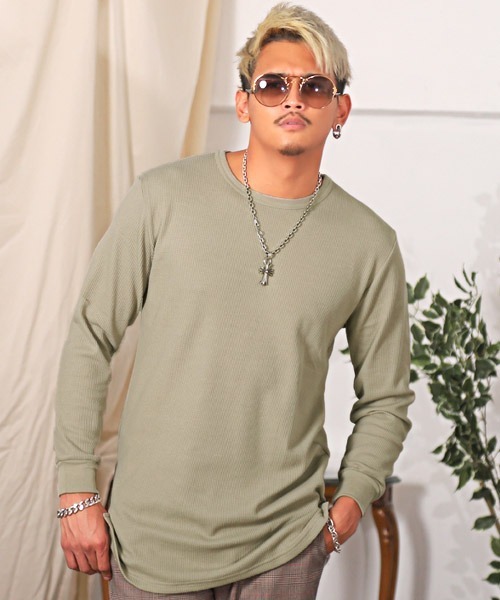 LUXSTYLE（ラグスタイル）の「ワッフルトールロンT（Tシャツ/カットソー・メンズ・ホワイト/ブラック/グレー/ベージュ/ブラウン/カーキ/モカ/チャコール/ネイビー・S/M/L/XL）」の6枚目の写真