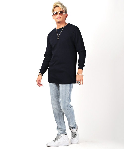 LUXSTYLE（ラグスタイル）の「ワッフルトールロンT（Tシャツ/カットソー・メンズ・ホワイト/ブラック/グレー/ベージュ/ブラウン/カーキ/モカ/チャコール/ネイビー・S/M/L/XL）」の22枚目の写真