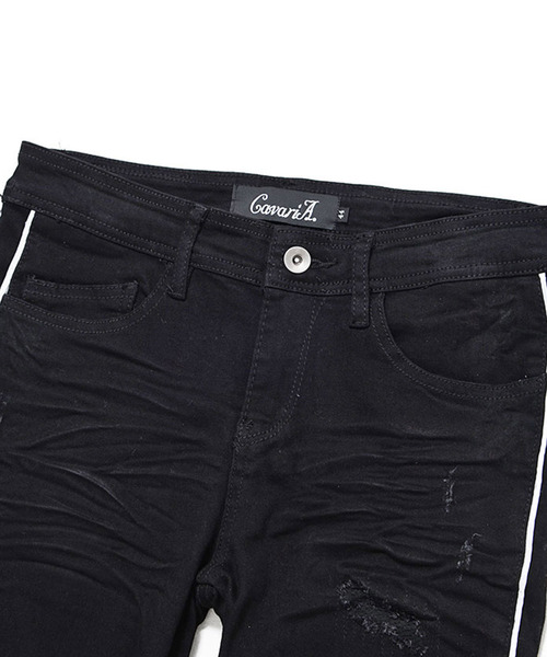 CavariA（キャバリア）の「『CavariA/キャバリア』サイドパイピングブラックデニムスキニーパンツ（デニムパンツ・メンズ・ブラック×ホワイト/ブラック×イエロー・S/M/L/XL）」の10枚目の写真