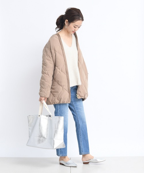 DouDou(ドゥドゥ)の「キルティングダウン(ダウンジャケット/コート・レディース・キャメル/ブラック・FREE)」の3枚目の写真