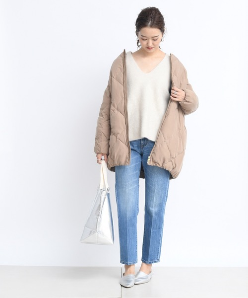 DouDou(ドゥドゥ)の「キルティングダウン(ダウンジャケット/コート・レディース・キャメル/ブラック・FREE)」の5枚目の写真