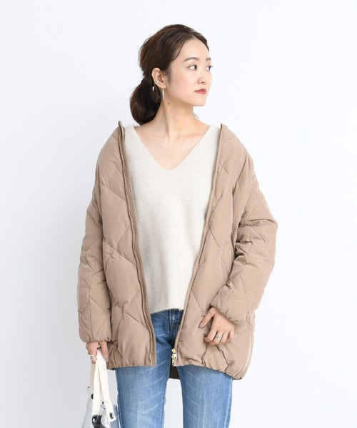 DouDou(ドゥドゥ)の「キルティングダウン(ダウンジャケット/コート・レディース・キャメル/ブラック・FREE)」の7枚目の写真