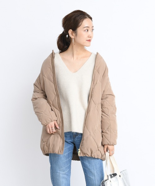 DouDou(ドゥドゥ)の「キルティングダウン(ダウンジャケット/コート・レディース・キャメル/ブラック・FREE)」の9枚目の写真