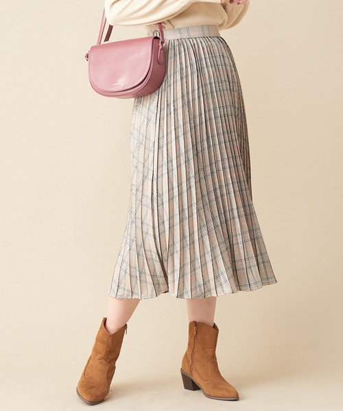 natural couture(ナチュラルクチュール)の「配色プリントプリーツスカート(スカート・レディース・ピンク/チェック/ライトベージュ・FREE)」の3枚目の写真