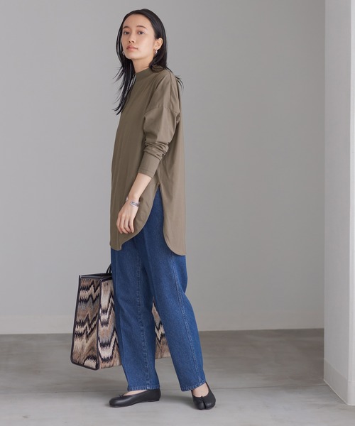 ADAM ET ROPE'(アダムエロペ)の「【WEB限定】抗菌加工モックネックコットンチュニックTEE(Tシャツ/カットソー・レディース・チャコールグレー/ホワイト・FREE)」の13枚目の写真